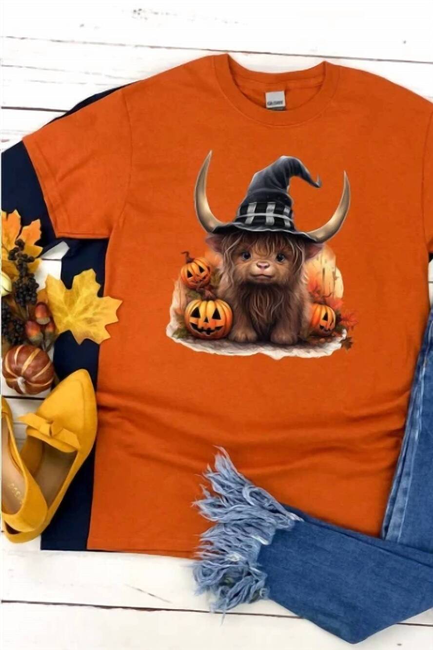 NEW WHOLESALE ACCESSORY MARKET women's spooky highland tee in orange